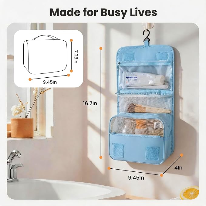 Portable Hanging Toiletry Bag for Travel, Small Multifunctional Makeup Cosmetic Bag for Women, Waterproof Travel Toiletries Organizer, Shower Bathroom Pouch with Hook for Gym, Camping, Business Trips - Image 2