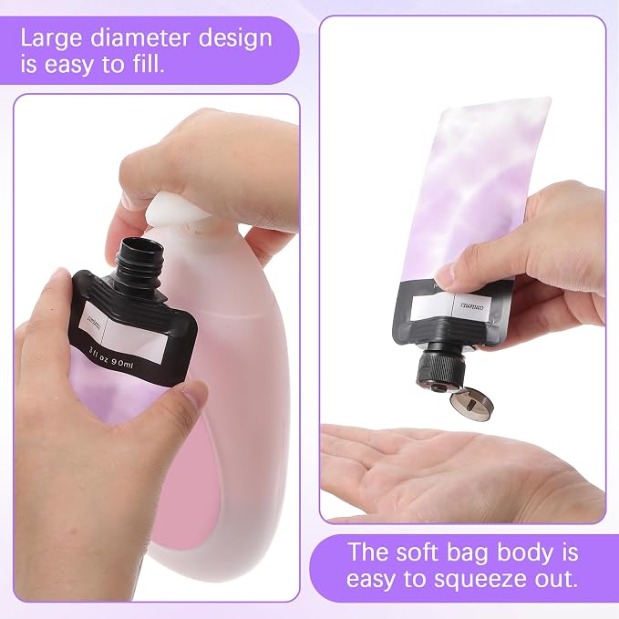 Dimeho 6 Pcs Travel Pouches for Toiletries, 3 oz Travel Size Containers Leak Proof Empty Squeeze Pouches TSA Approved Refillable Travel Bottles for Liquids Shampoo Conditioner Pouch Travel Accessories - Image 4