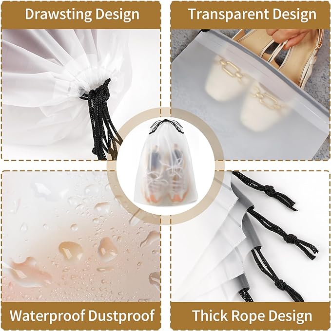50 Pack Shoe Bags for Travel, Clear Travel Shoe Bags for Packing Waterproof | 15.7" x 11.8" Large Portable Drawstring Travel Shoe Storage Bag Travel Essentials Women for and Men - Image 4