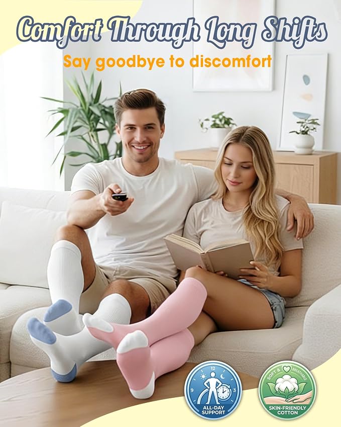 CTHH Soft Cotton Compression Socks for Women Men 20-30mmHg Knee High Socks | Support Circulation for Running, Flying, Nurses, Pregnancy (2 Pairs) - Image 5