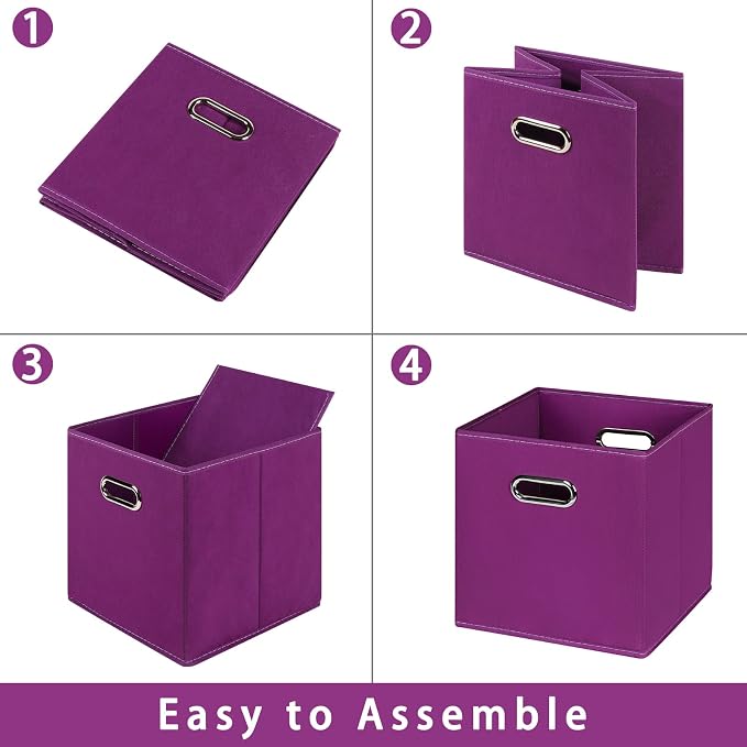 Fabric storage bins Cubes, Fabric Cube Organizer with Handle, Foldable Cube Bins for Cloth or Accessary Storage, 11x11x11, Set of 6, (Purple) - Image 6