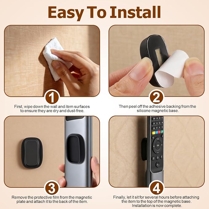 Ninsula 4 Pack Magnetic Remote Control Holder Wall Mount, No Drill Self-Adhesive Organizer TV Remote Holder, Black Organizer Storage Wall Holder for Tv, Fan, Air Conditioner, Bed - Image 3