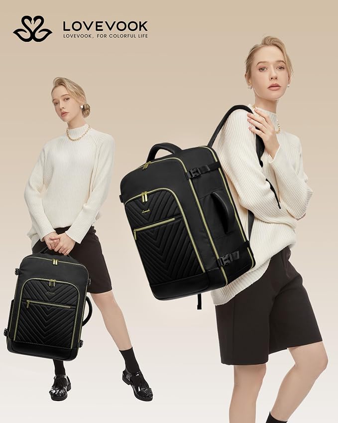 LOVEVOOK Large Travel Backpack for Women, TSA Carry on Backpack for Airplanes, 40L Personal Item Travel Bag for Women fits 17" Laptop,Waterproof Carry on Bag Airplane Approved with 3 Packing Cubes - Image 2