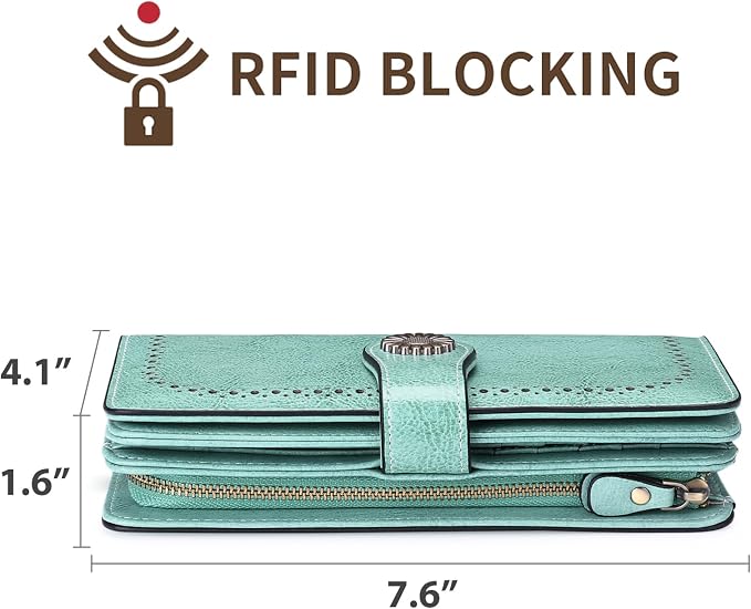 SENDEFN Wallets for Women Leather Credit Card Holder with RFID Blocking Large Capacity Wristlet | with RFID Blocking - Image 3