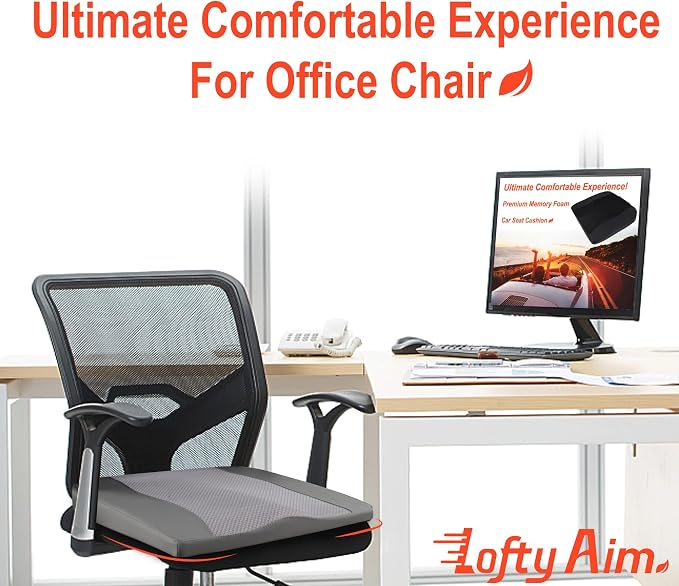Lofty Aim Car Seat Cushion, Memory Foam Car Seat Cushions for Long Driving | Comfy Car Seat Pillow for Pain Relief, Driver Seat Cushion Adds Height, Butt Cushion for Car, Truck, Office Chair, Dark Gray - Image 5