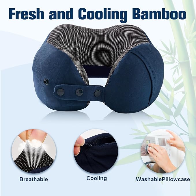 Cirorld Neck Pillow for Traveling, Travel Pillows for Airplanes,100% Pure Memory Foam Travel Neck Pillow, Adjustable Flight Pillow, Portable Plane Accessories with Eye Mask, Earplugs, Carry Bag - Image 5