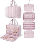 BAGSMART Travel Toiletry Bag with Jewelry Organizer, Hanging Travel Bag for Toiletries, Puffy Makeup Cosmetic Bag Organizer, Carry-on Travel Accessories Essentials, Pink-M by BAGSMART