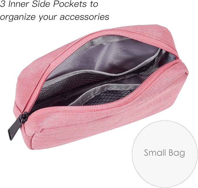 CAAORDKSO Electronics Organizer Travel Bag, Small Cable Organizer Case Waterproof Accessories Pouch, Travel Electronic Carrying Case for Cable, Cord, Charger, Phone, Power Bank, Earphone (Small-Pink) - Image 3