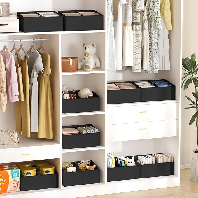 DIMJ Trapezoid Storage Bins for clothes - 5 Packs Closet Organizers and Storage Baskets, Foldable Closet Baskets with Handles and Divider, Closet Storage Bin Toybox for Shelves Living Room Bedroom - Image 3