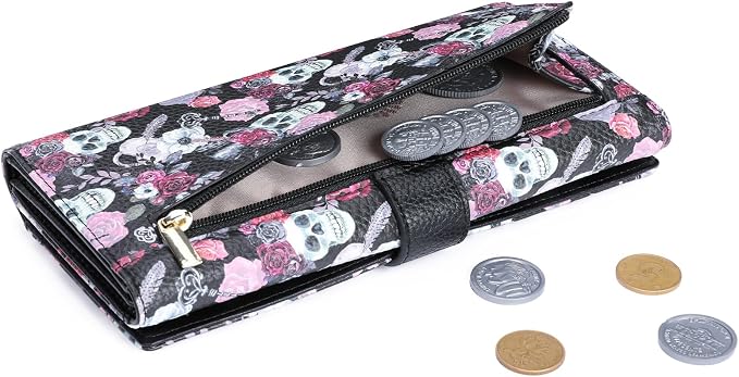 GOIACII Women's Wallet RFID Blocking Large Capacity Card Holder Ladies Phone Clutch Travel Long Purse Skull Goth - Image 8