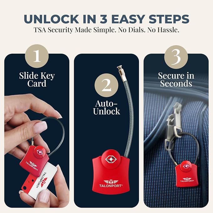 Keyless TSA Approved Suitcase Luggage Locks, Red 4-Pack | No Combination to Remember, Durable Zinc Alloy Build, Free Lifetime Card-Key Replacements, Secures Bags, Lockers & Gym - Image 6