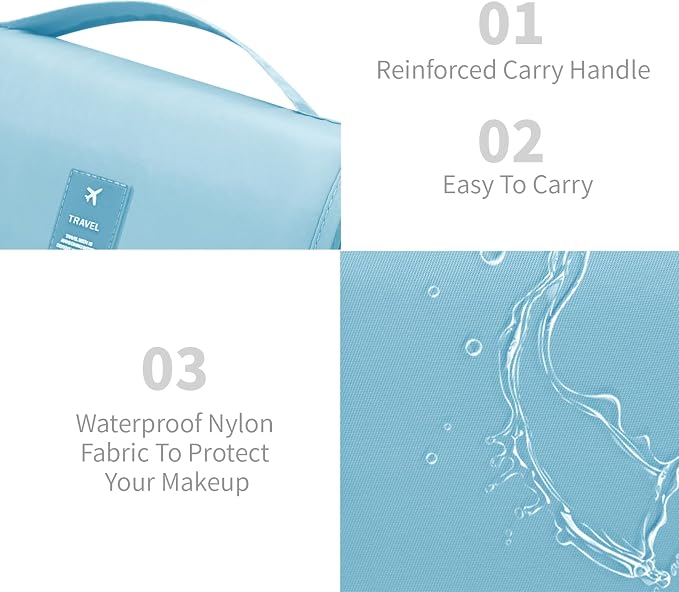 Lcsmaokin Large Capacity Toiletry Bag Travel Bag with Hanging Hook for Men and Women Waterproof Travel Cosmetic Bag Bathroom Storage Bag for Brushes Set, Full-Sized Shampoo,Accessories(Baby Blue) - Image 4