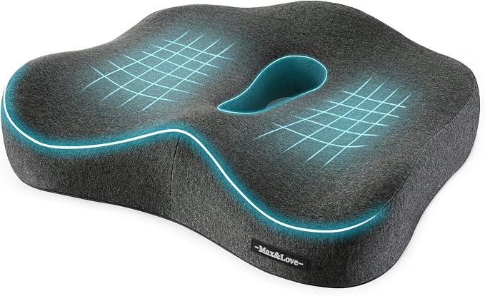 Memory Foam Seat Chair Cushion for Relieves Back Sciatica Pain Tailbone Pain Coccyx Degenerating Disc Orthopedic Osteoarthritis Prostate Cushion Low Back Pain Cushion Hip Shaping (Dark Gray) by MaxLove-US