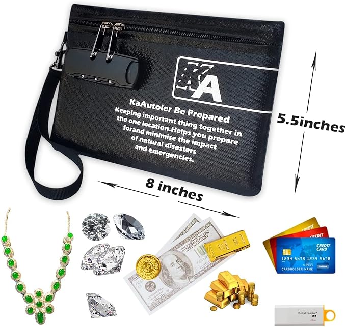 KaAutoler Small Fireproof Bag with Lock, Waterproof Money Bag with Zipper Pouch Envelope Container for Cash, Keys, Jewelry and Other Valuables - Image 4