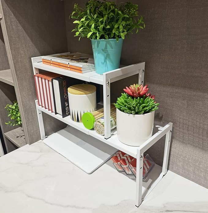 Expandable Cabinet Shelf Organizer 16-26" L Stackable Kitchen Counter Shelf Rack Stand Sink Riser Countertop Storage White (Normal 7.9”D) - Image 10