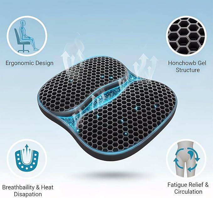 masteymoh Foldable Seat Cushion for Travel, Honeycomb Gel Cushion with Zipper & Handle, Portable Silicone Gel Seat Cushion for Cars, Honeycomb Butt Pillow 15.8 x 13.3 x 1.4 Inches (1 in Black) - Image 7