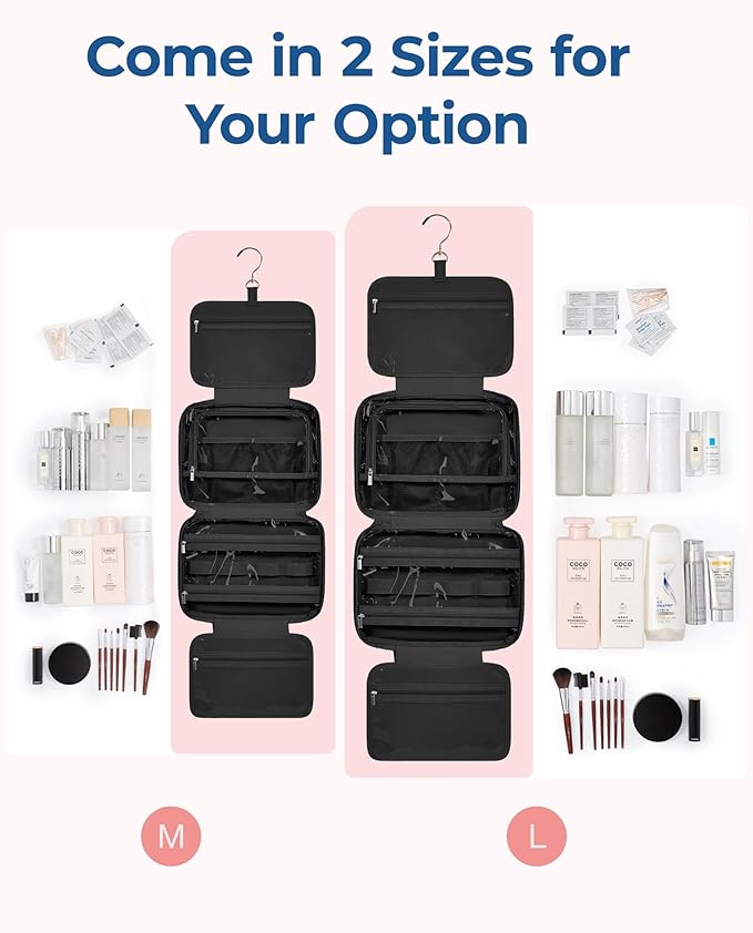 BAGSMART Travel Toiletry Bag with Jewelry Organizer, Hanging Travel Bag for Toiletries, Puffy Makeup Cosmetic Bag Organizer, Carry-on Travel Accessories Essentials, Black-M - Image 4