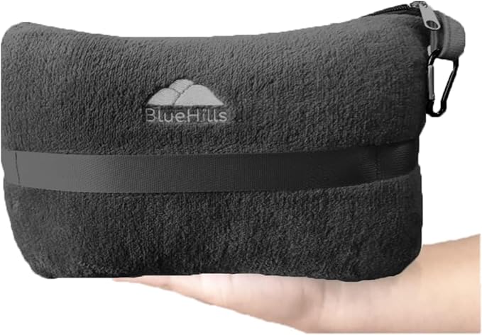BlueHills Premium Soft Plush Mini Travel Blanket Pillow Flight Throw Black | Packable Case, Airplane Blanket, Portable Compact with Luggage Belt and Carabiner, Long Flight Carry-on Comfort, Lightweight - Image 9