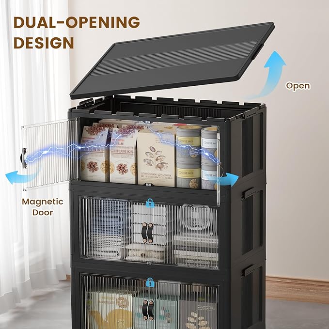 SAILUN 260Qt Stackable Storage Bins,Storage Cabinet with a Lid,4 Pack Black | Stackable Storage Drawers with Lids,22" W x 13" D x 50" H,Featuring open-front Access for Clothes and Closet Storage - Image 5