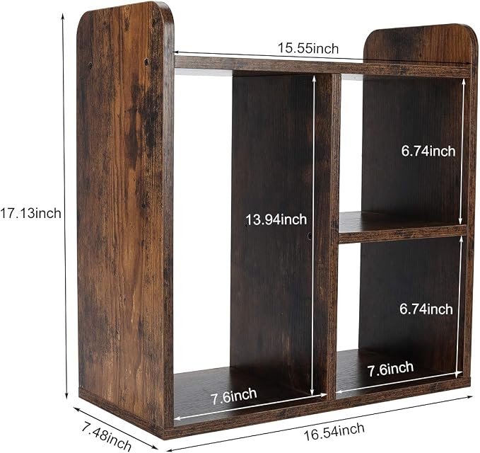 Desktop Shelf Freestanding Wood Small Bookshelf Desk Supplies Organizers and Accessories Storage Display Rack Office Decor for Women, Antique Brown - Image 3