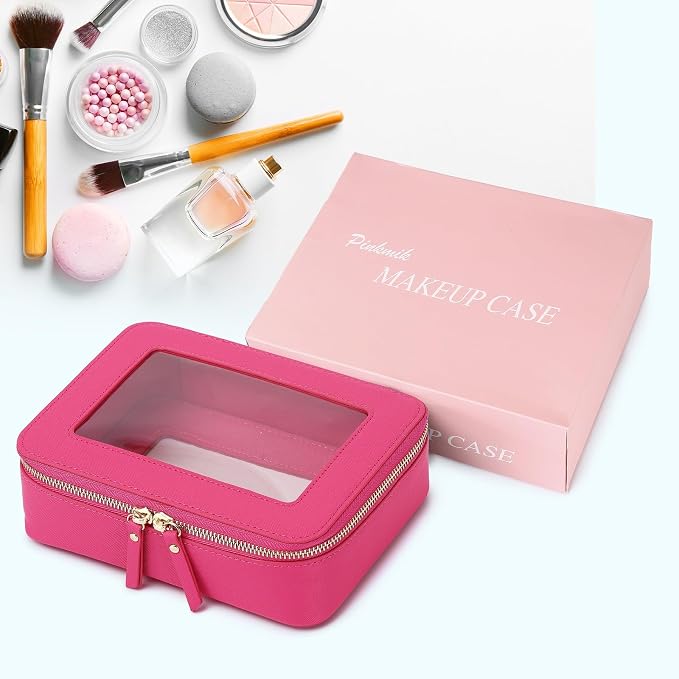 Pinkmik Clear Makeup Bag, (Fuxia, M) | Waterproof, Travel Cosmetics and Toiletries Case, Portable Makeup Organizer, Clear Car Bag with Zipper - Image 7