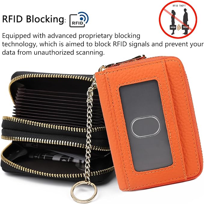 imeetu RFID Credit Card Holder, Small Card Wallet Women, Leather Card Case | Genuine Leather Women's Card & id Cases, Change Coin Purse with Zipper Keychain id Window, 20 Colors & 3 Styles, Daily, Gifts - Image 5