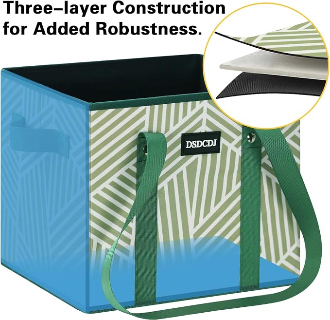 Reusable Grocery Bags 3 Pack - Heavy Duty Reusable Shopping Bags with Hard Bottom & Long Handles, Foldable Utility Tote Bag with Box Shape to Stand Up, 13x10.23x11in, Twill Green - Image 4