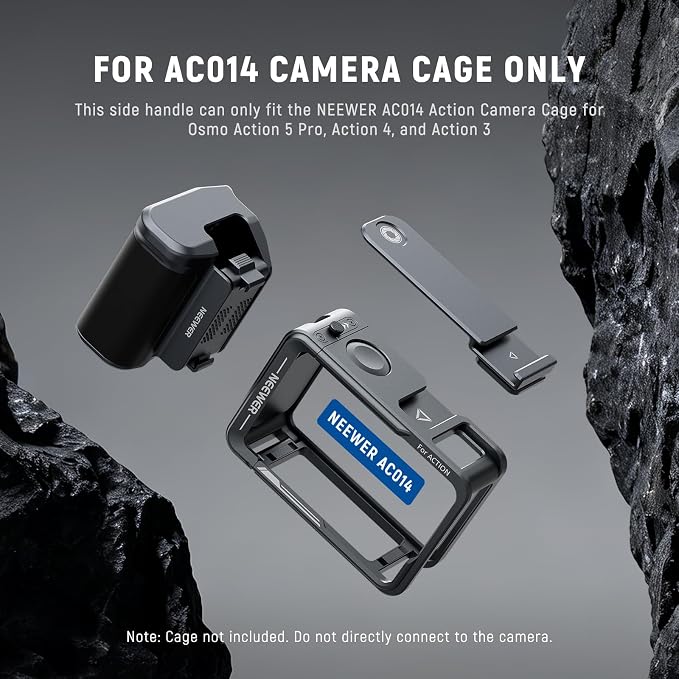 NEEWER AC034 Side Handle Only for AC014 Cage Compatible with DJI Osmo Action 5 Pro/4/3, Modular Quick Release Magnetic Action Camera Mount Adapter with Grip & Cold Shoe Shutter Extender Bar, Dark Gray - Image 2