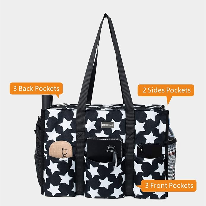 TOPDesign Utility Water Resistant Tote Bag with 13 Pockets, Top Zipper Closure & Thick Bottom Support, for Working Women - Image 3