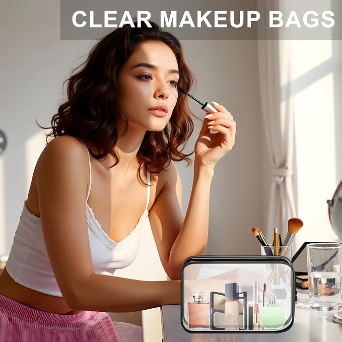 Clear Toiletry Bag, 12 Pack TSA Approved Toiletry Bag Carry on Travel Accessories Bag, Quart Size Bag for 3-1-1 Liquids Airport Airline Compliant Clear Makeup Bag with Metal Zipper (Black Bags) - Image 7