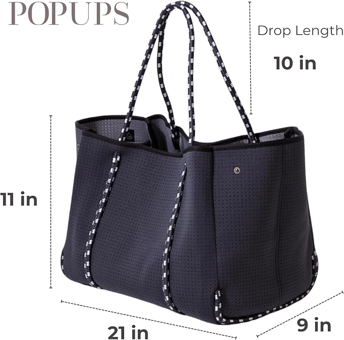 POPUPS Large Neoprene Tote Bag for Women - Everyday Designer Handbag for Travel Work and Beach with Pockets and Zipper Pouch - Image 4