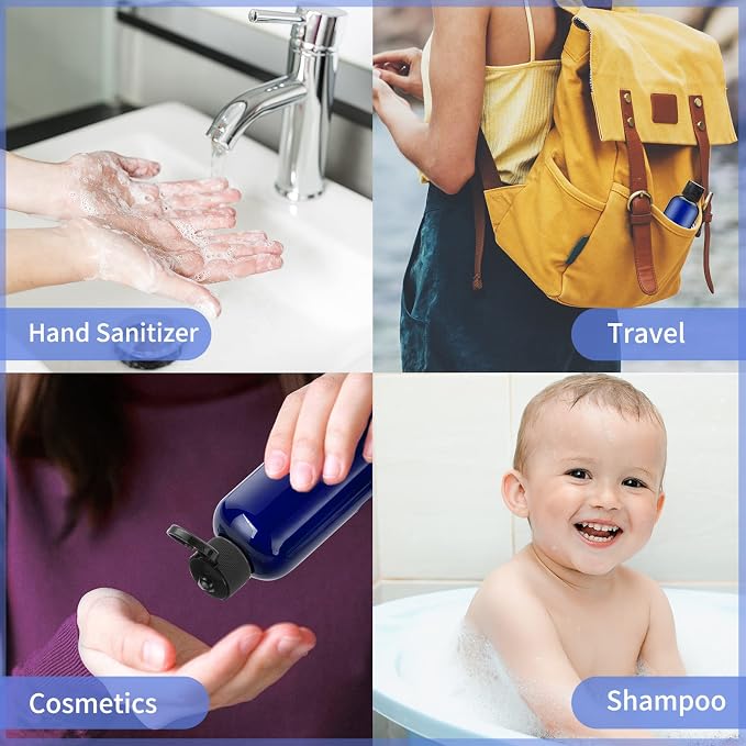 LISAPACK 3.4 oz Travel Bottles for Toiletries, Plastic Shampoo Containers | 5pcs small size dispenser, squeeze tubes, leak proof, small empty for liquid, lotion, conditioner, soap, 100 ml, TSA, blue - Image 3