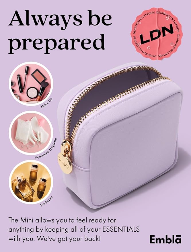 Embla Small Makeup Bag for Purse, Mini Waterproof Nylon Cosmetic Pouch, Durable and Lightweight Travel Toiletry Bag with Smooth Zipper, Lavender - Image 4