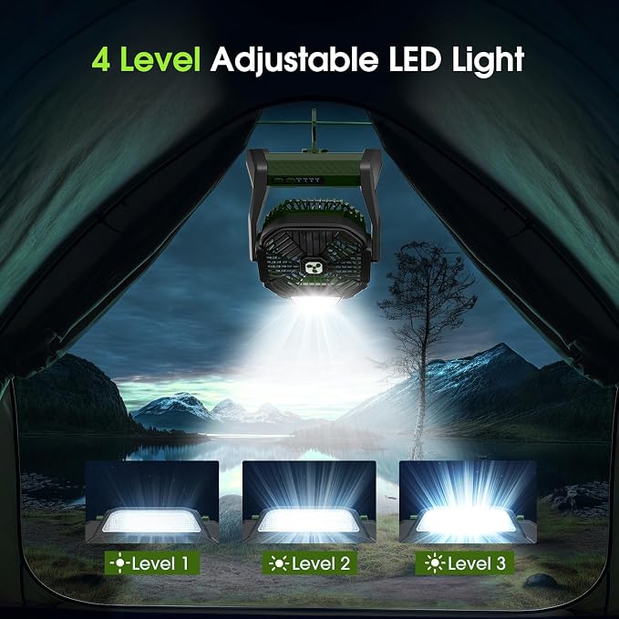 Portable Rechargeable Fan, 20000mAh Cordless Battery Powered Camping Fans | with LED Lantern Operated Outdoor Ventiladores for Travel Tent Camp Fishing Office Home Essentials Army Green - Image 5