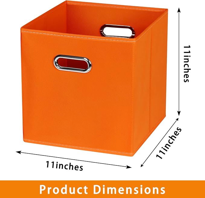 Fabric storage bins Cubes, Fabric Cube Organizer with Handle, Foldable Cube Bins for Cloth or Accessary Storage, 11x11x11, Set of 6, (Orange) - Image 2