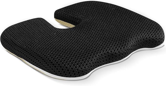 Gooo&Ma Air Fiber Seat Cushion, U-Shape Tailbone Comfort, Black | Thin design for office/car, breathable air fiber cooling, ergonomic, washable, non-slip, portable, 17.7"x13.8"x1.6" by GoooMa