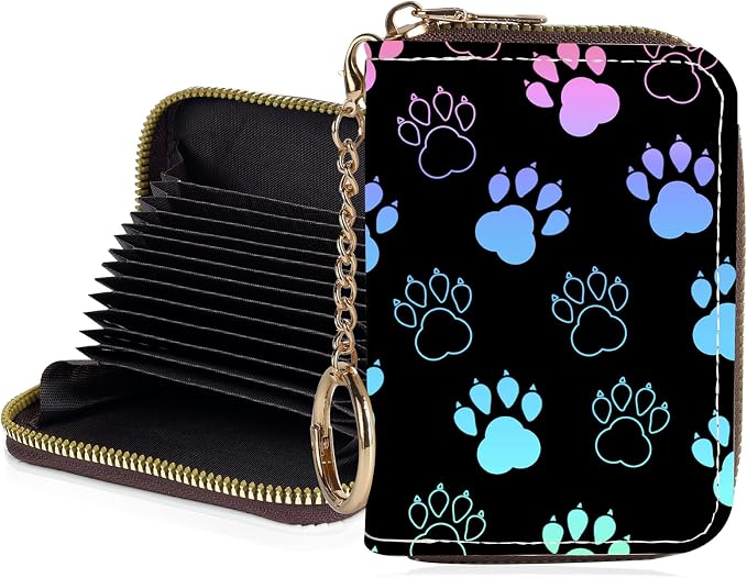 Credit Card Holder for Women,Small Rfid Wallet with Keychain Zipper,Cute PU Leather Card Case Wallet，Accordion Credit Card Wallets Gift,Colorful Paw Prints by Unknown