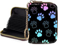 Credit Card Holder for Women,Small Rfid Wallet with Keychain Zipper,Cute PU Leather Card Case Wallet，Accordion Credit Card Wallets Gift,Colorful Paw Prints by Unknown