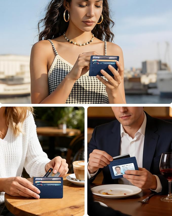 FINTIE Slim Minimalist Front Pocket Wallet RFID Blocking Credit Card Holder | Card Cases with ID Window for Men Women, Navy - Image 7