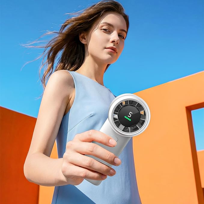 WHATOOK Portable Handheld Turbo Fan, 5 Speeds Mini Personal Fan with 4000mAh Rechargeable Battery, Small Pocket Fan for Travel Essentials, Beach, Office, Gifts for Women Men - Off White - Image 2