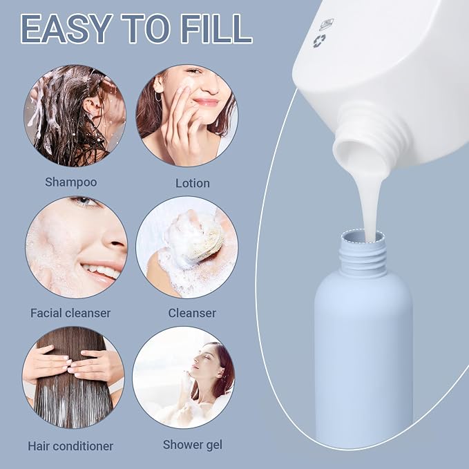 8.8oz Travel Essentials Shampoo Bottles for Toiletries,Empty Plastic Squeeze Bottles with Flip Cap for Toiletries Travel Size Shampoo and Conditioner (3 pack, bule) - Image 2