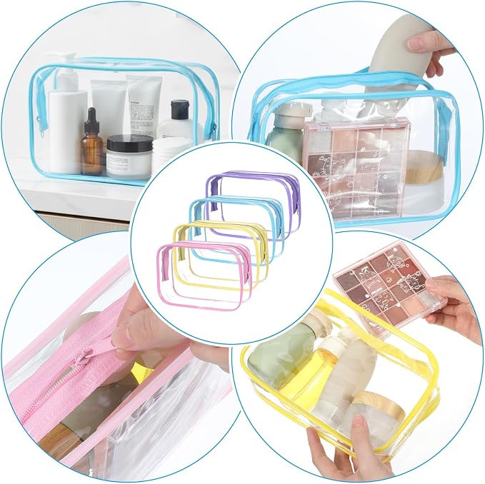 4 Pcs Clear Cosmetic Bags, 4 Colors TSA-Friendly Design Makeup Bag Clear, Versatile TSA Approved Quart Size Bag for Travel Toiletries and Organization(20 × 13 × 6 cm) - Image 5