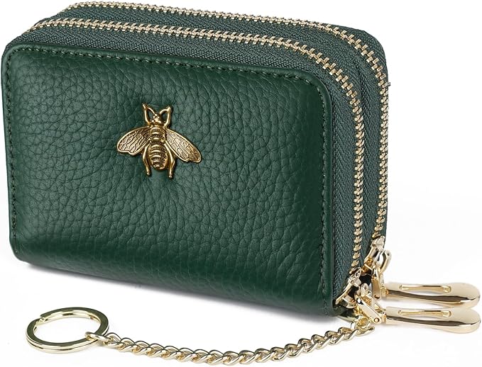 imeetu RFID Credit Card Holder, Small Card Wallet Women, Leather Card Case | Genuine Leather Women's Card & id Cases, Change Coin Purse with Zipper Keychain id Window, 20 Colors & 3 Styles, Daily, Gifts by imeetu