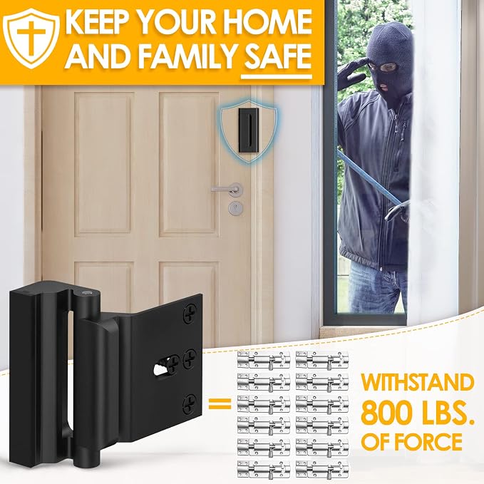 Home Security Door Lock Reinforcement Front Door Locks for Kids Safety | Top of Child Proof Door Safety Locks from Inside, High Flip Night Latch Lock Withstands 800 lbs Inward Swinging Doors - Image 2