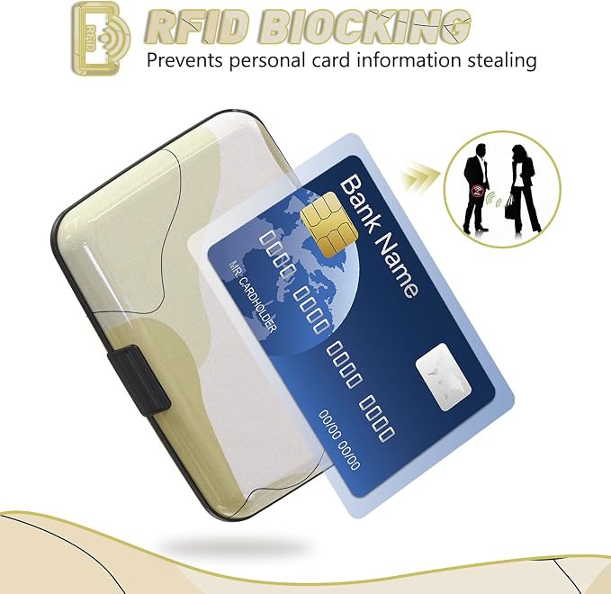 Credit Card Holder, Beige Mini RFID Aluminum Card Wallet Business Card Case | Small Blocking Slim Metal RFID Blocking Front Pocket Wallet Hard Case Durable CC Holder for Women Girls Arts - Image 2
