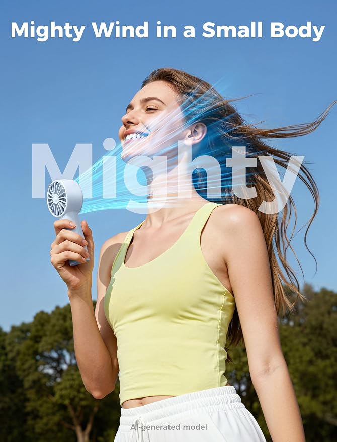 Aecooly Mighty Portable Fan, Powerful Handheld Fan, USB Rechargeable | [10H Max Cooling Time], Mini Personal Battery Powered, Pocket for Travel, Summer, Gifts for Women, Girls -Blue - Image 2