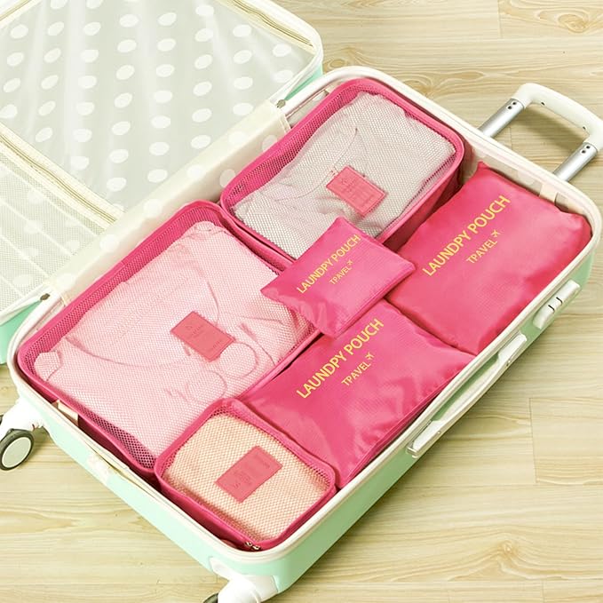 6 Set Packing Cubes for Travel Luggage Packing Bags Reusable Lightweight Suitcase Organizer Cubes Set for Travel Accessories (Rose Red) - Image 8