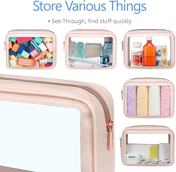 Clear Makeup Bag Foldable - TSA Approved Toiletry Bag for Travel | Metal Zipper, Reinforced Seam, Water Resistant, Medium for Carry-on, Large for Checked Luggage, for Car Storage Organizer - Image 9