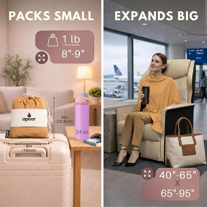 16-in-1 Compact Travel Blanket with Bag – Reversible, Ultra Soft Bamboo Airplane Blanket with Hidden Pocket – Packable for Flights & Travel Essentials (Semi-Weighted, Double Layer) - Image 2