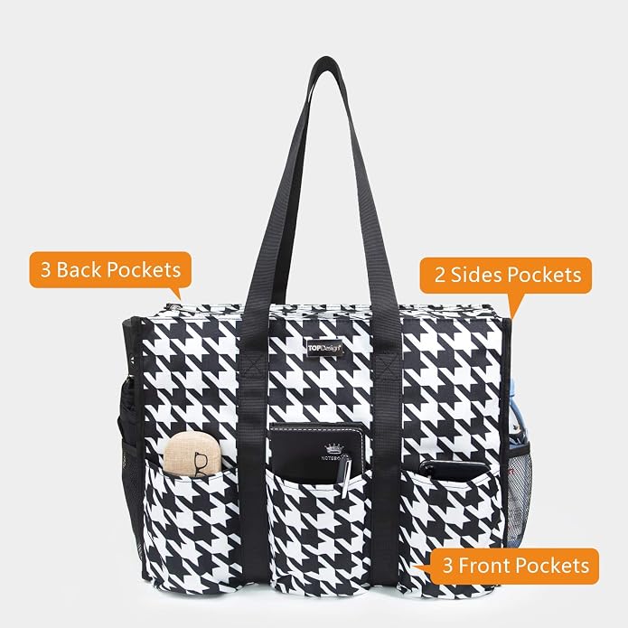 TOPDesign Utility Water Resistant Tote Bag with 13 Pockets, Top Zipper Closure & Thick Bottom Support, for Working Women - Image 3
